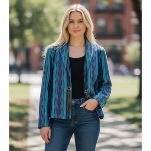 Vibrant Blue and Green Women's Southwestern Blazer